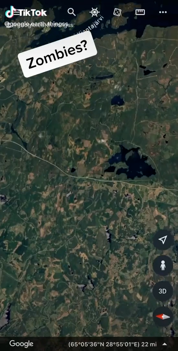 The first part of the "zombies" video from Google Maps showed an aerial view.