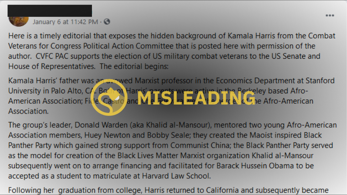 Copypasta Falsely Claims Kamala Harris Is 'Marxist by Association